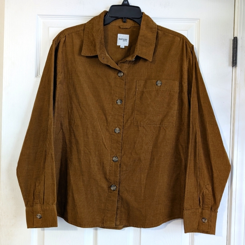 NWT Kenzie Jeans Brown Corduroy Women's Button-Up Shirt Size L - Picture 1 of 8